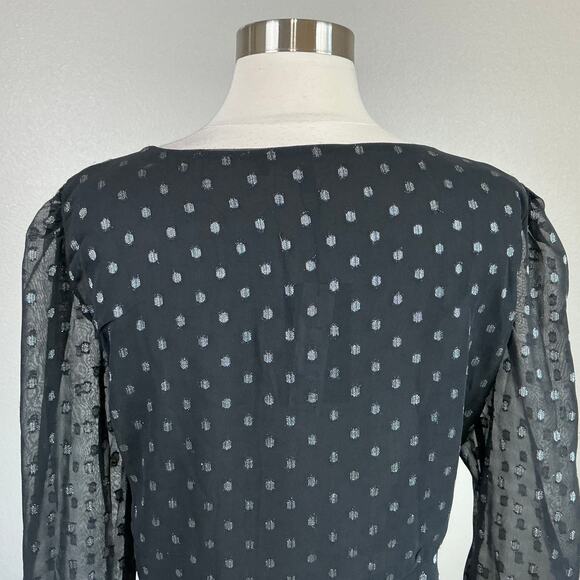 Walter Baker Polka Dot Chiffon Long Sleeve A-Line Dress Black and Silver Size 8 - Picture 9 of 12
